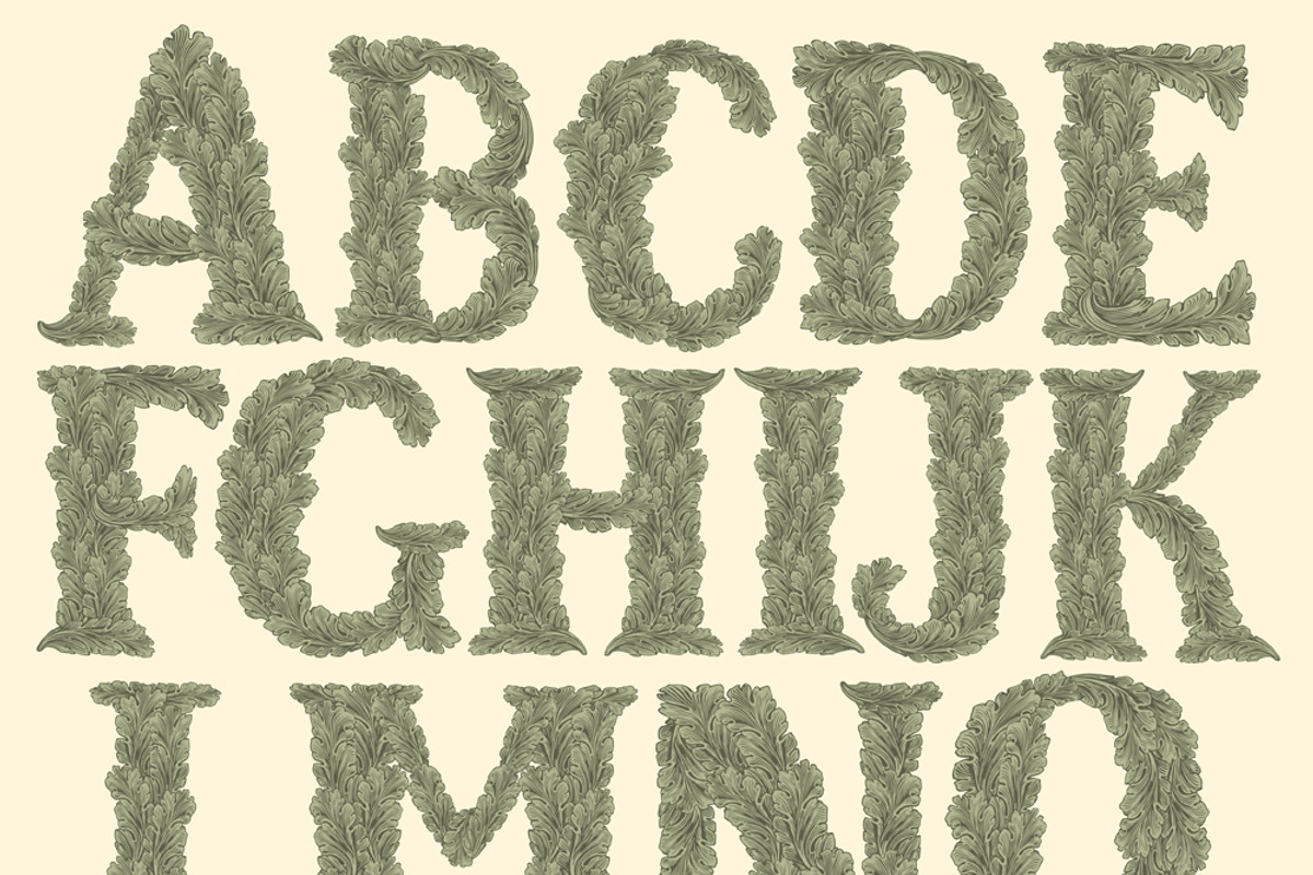 Leaves. Engraved font, an Object Graphic by Vector Engraving (Photo 2 of 4)