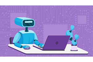 Automated office work automation, a Technology Illustration by Lemberg Vector