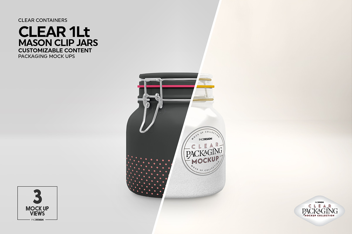 Clear 1Liter Mason Clip Jar Mockup, a Cups & Container Mockup by INCDesign (Photo 5 of 9)