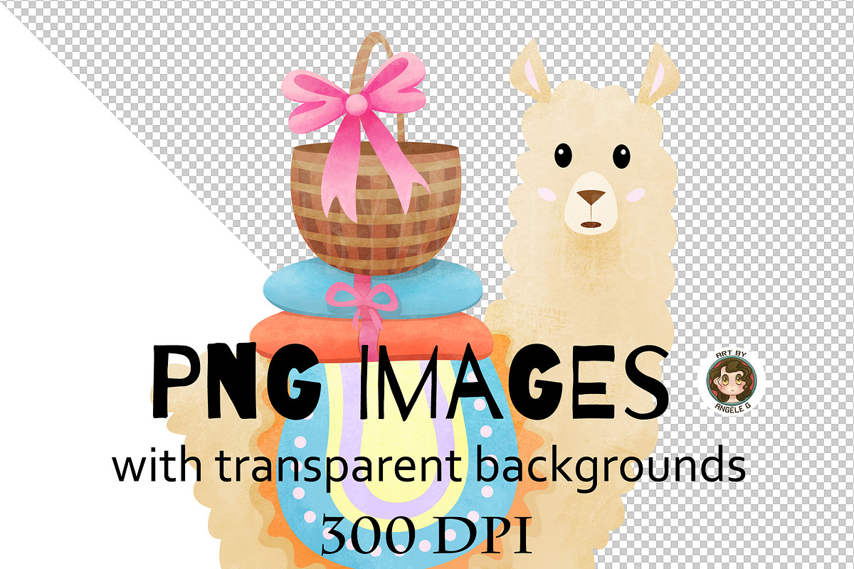 Easter Alpacas PNG clipart Set, an Animal Illustration by Art by Angele G (Photo 2 of 3)