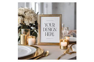 Gold Frame Wedding Sign Mockup