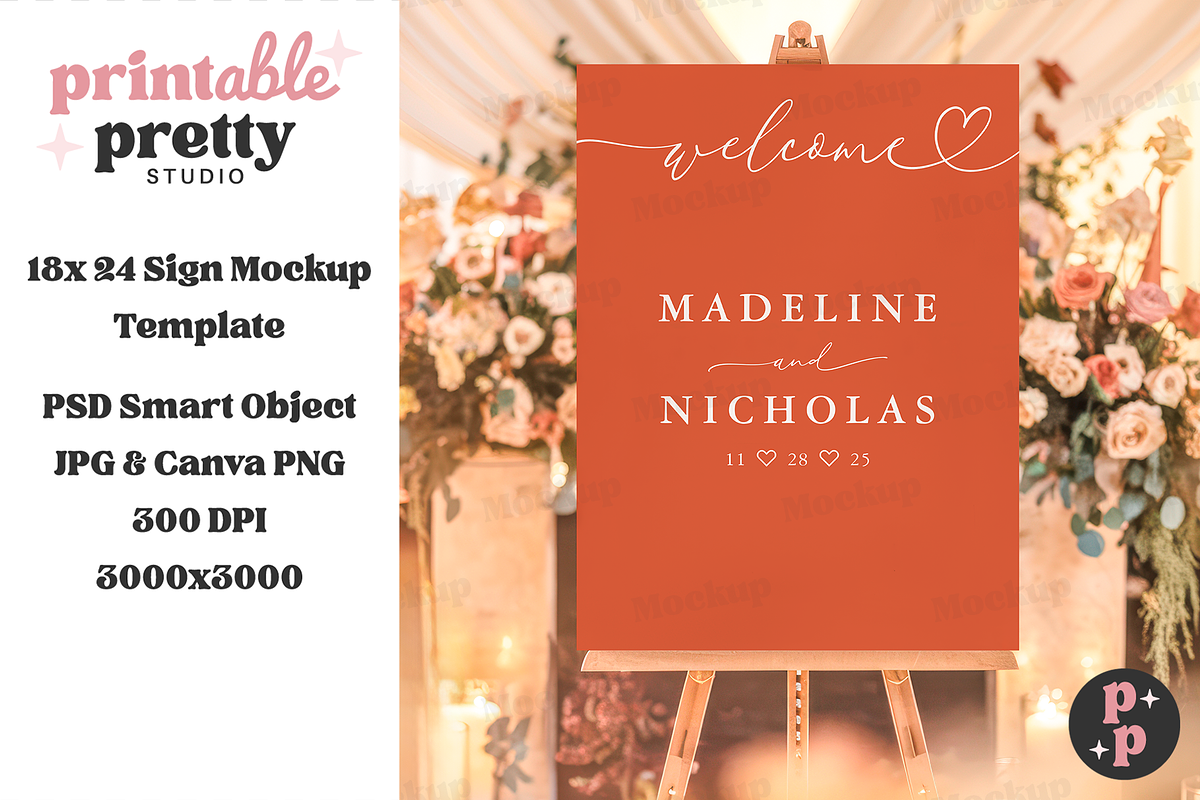 Chic Garden Wedding Sign Mockup PSD, a Product Mockup by Printable Pretty Studio (Photo 4 of 9)