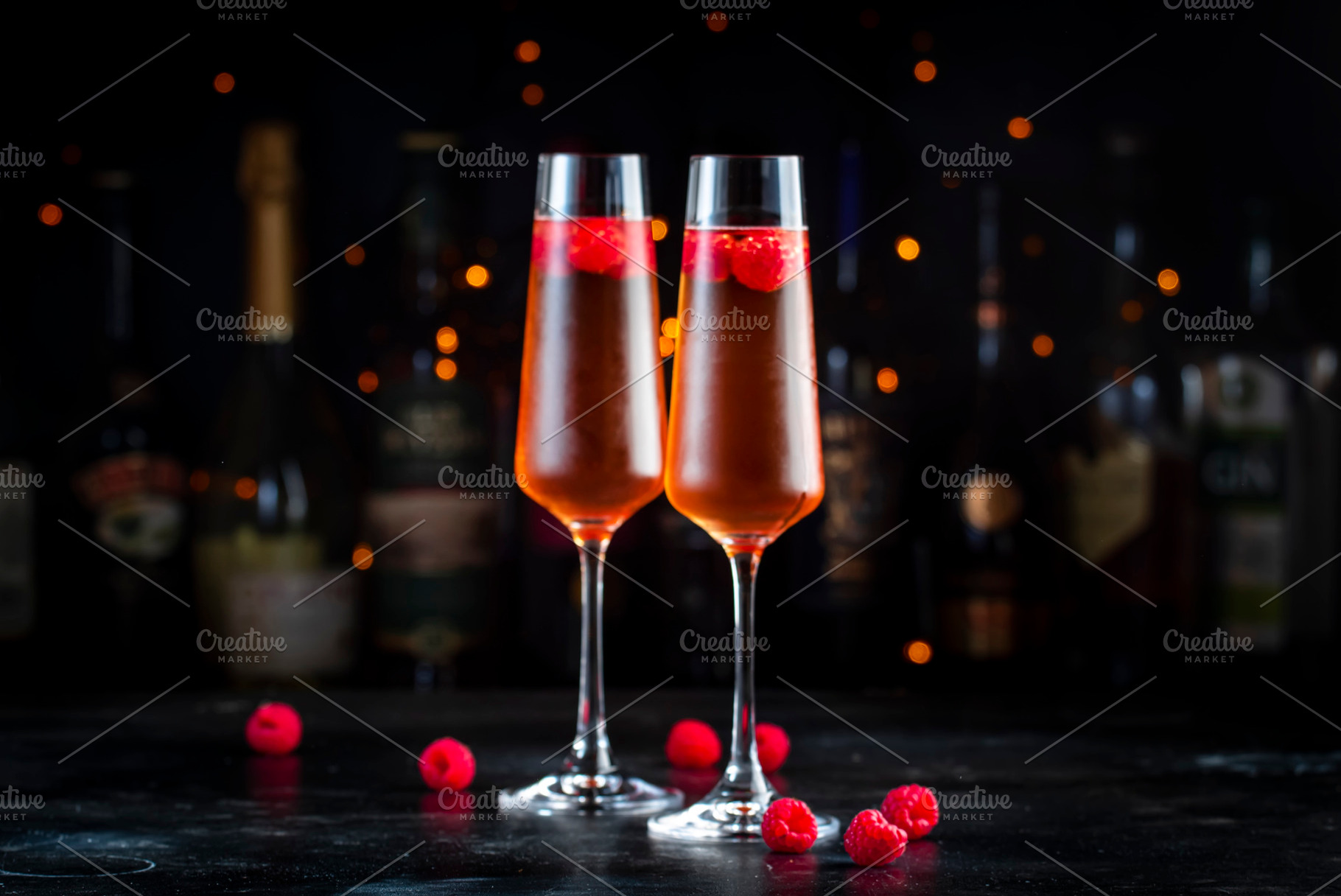 Raspberry Rossini alcoholic cocktail drink with prosecco, cava,, a Food & Drink Photo by 5PH