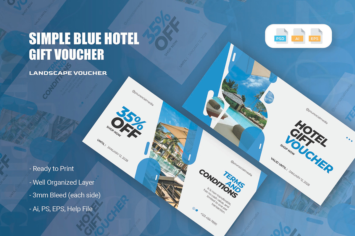 Simple Blue Hotel - Gift Voucher, a Print Template by AQR Studio (Photo 1 of 2)
