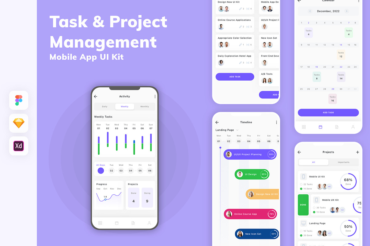 Task & Project Management Mobile App, an UI Kit Template by uicube