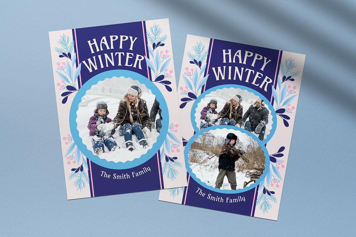 Blue Floral Winter Greeting Card, a Card Template by graphicook (Photo 3 of 4)