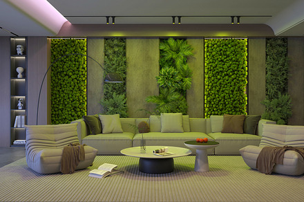 Symmetrical Living Room with Green W