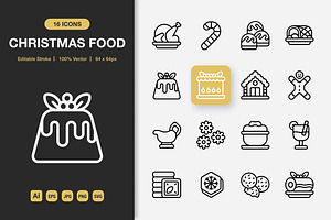 Christmas Food Outline Icons, an Outline Icon by Spacepixel Creative