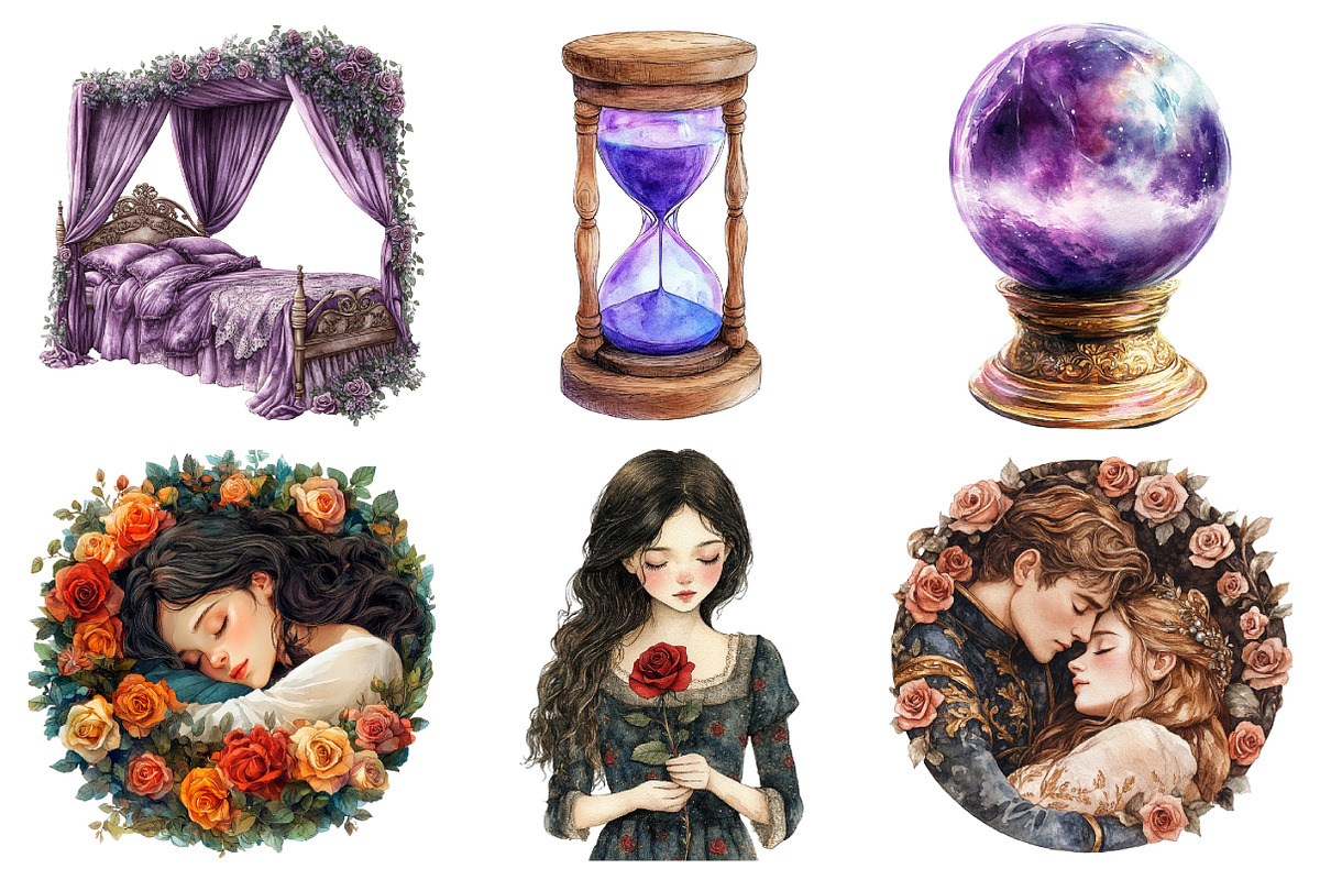 Watercolor Sleeping Beauty Clipart, an Illustration by Daily.Designs (Photo 2 of 5)