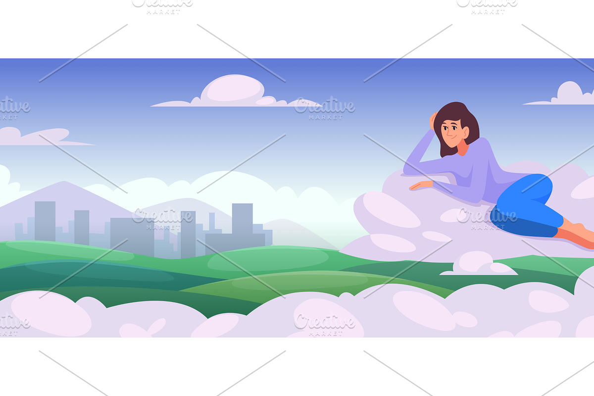Characters on clouds. Dreaming, an Illustration by Onyx