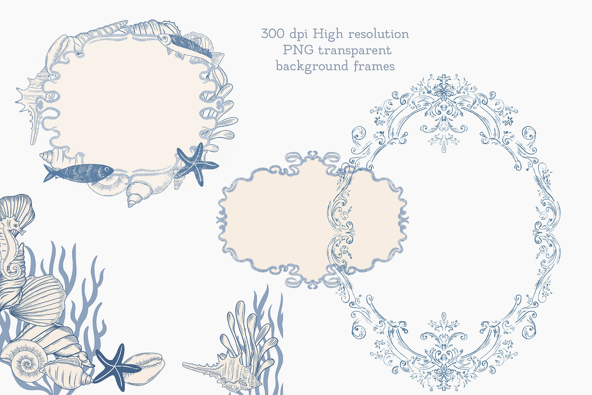 Blue toile Ocean Collection, a Seasonal Illustration by AlenaVlasko stock Market (Photo 5 of 12)