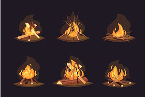Fireplace collection. campfires, an Object Illustration by Multigon