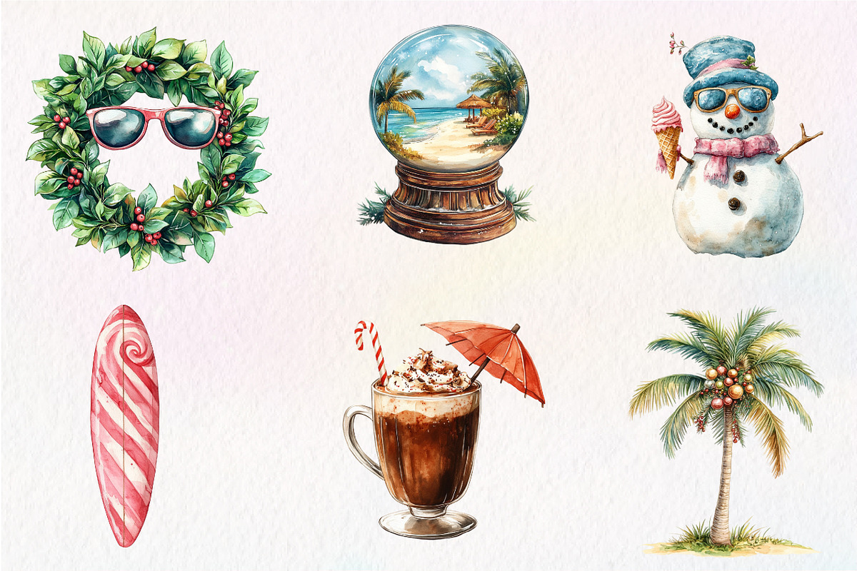 Watercolor Christmas in July Clipart, an Illustration by CreationArt (Photo 9 of 9)
