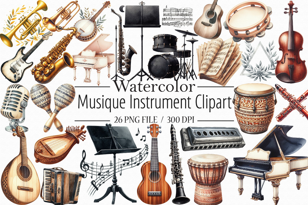Musique Instrument Clipart-1, an Illustration by Libby Wishes (Photo 1 of 6)
