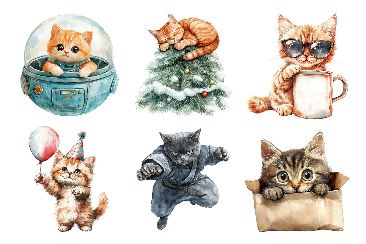Funny Cat Clipart, Quirky Cat Clipar, an Illustration by Daily.Designs (Photo 3 of 5)