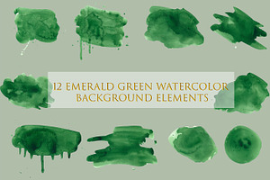 12 Green Watercolor Elements