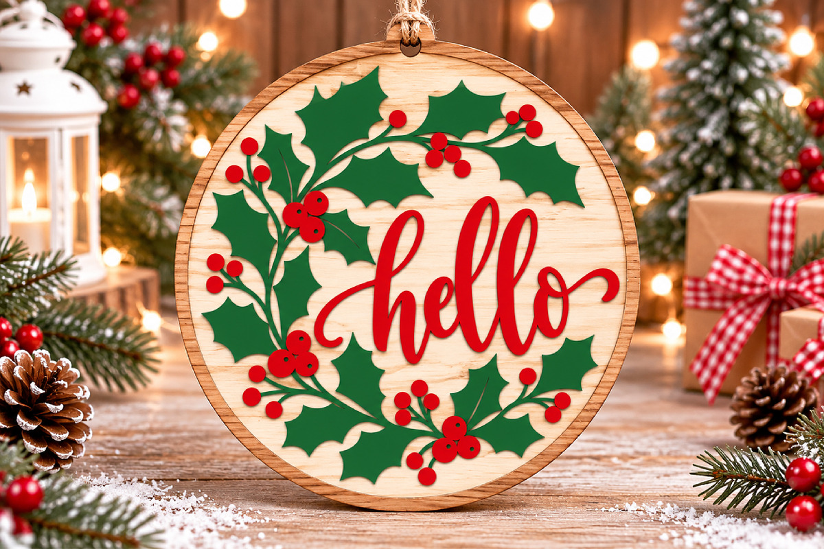 Christmas Hello Ornament Laser Cut, a Seasonal Illustration by Canvas Craft (Photo 5 of 6)