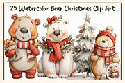 Watercolor Bear Christmas Clipart, an Illustration by cherrydesign (Thumbnail 1 of 3)