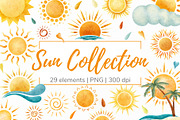 Watercolor Summer Sun Clipart, a Seasonal Illustration by Mespilia (Thumbnail 1 of 5)