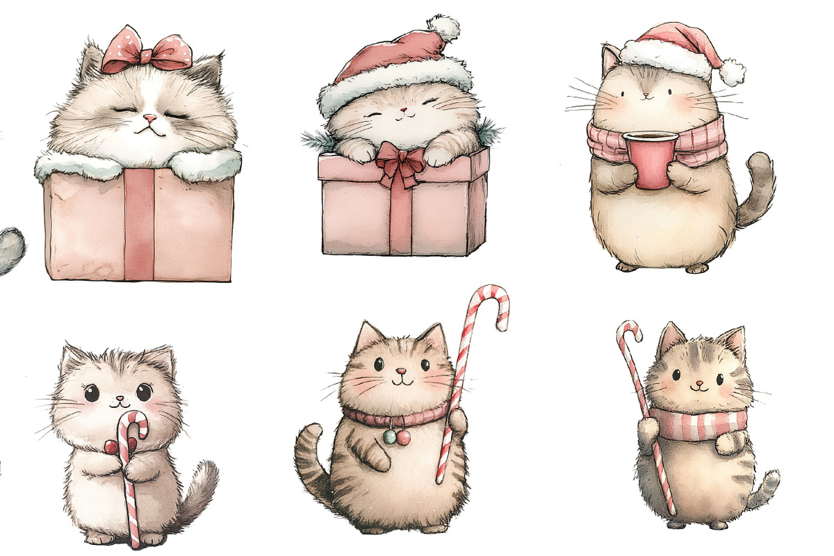 Christmas cat clipart, an Illustration by Designworld (Photo 3 of 4)