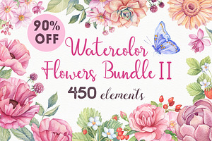 -90% OFF - Watercolor Flowers Bundle