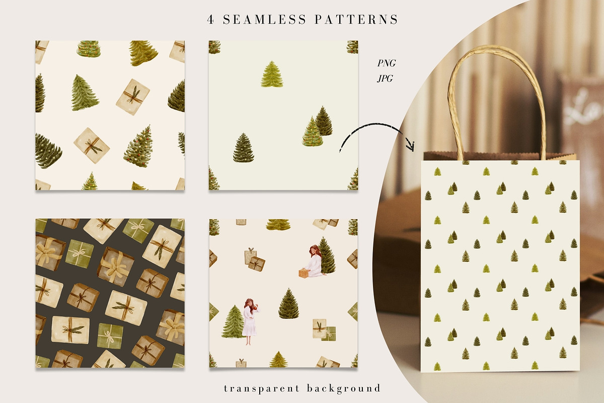Watercolor Christmas Tree Scenes, a Person Illustration by Jenteva Art (Photo 12 of 15)