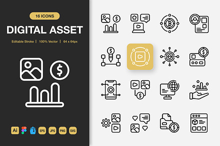 Digital Asset Outline Icons, an Icon by Spacepixel Creative