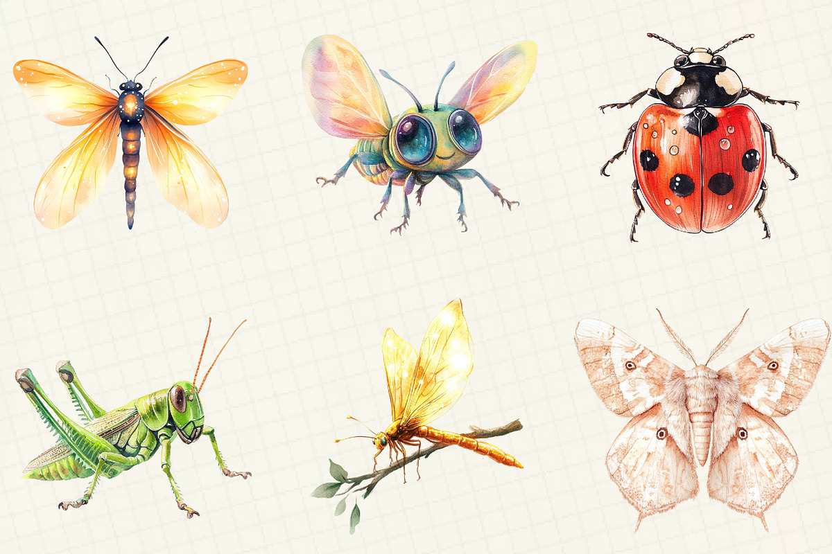 Watercolor Bugs Sublimation Clipart, an Illustration by OK Design (Photo 4 of 5)