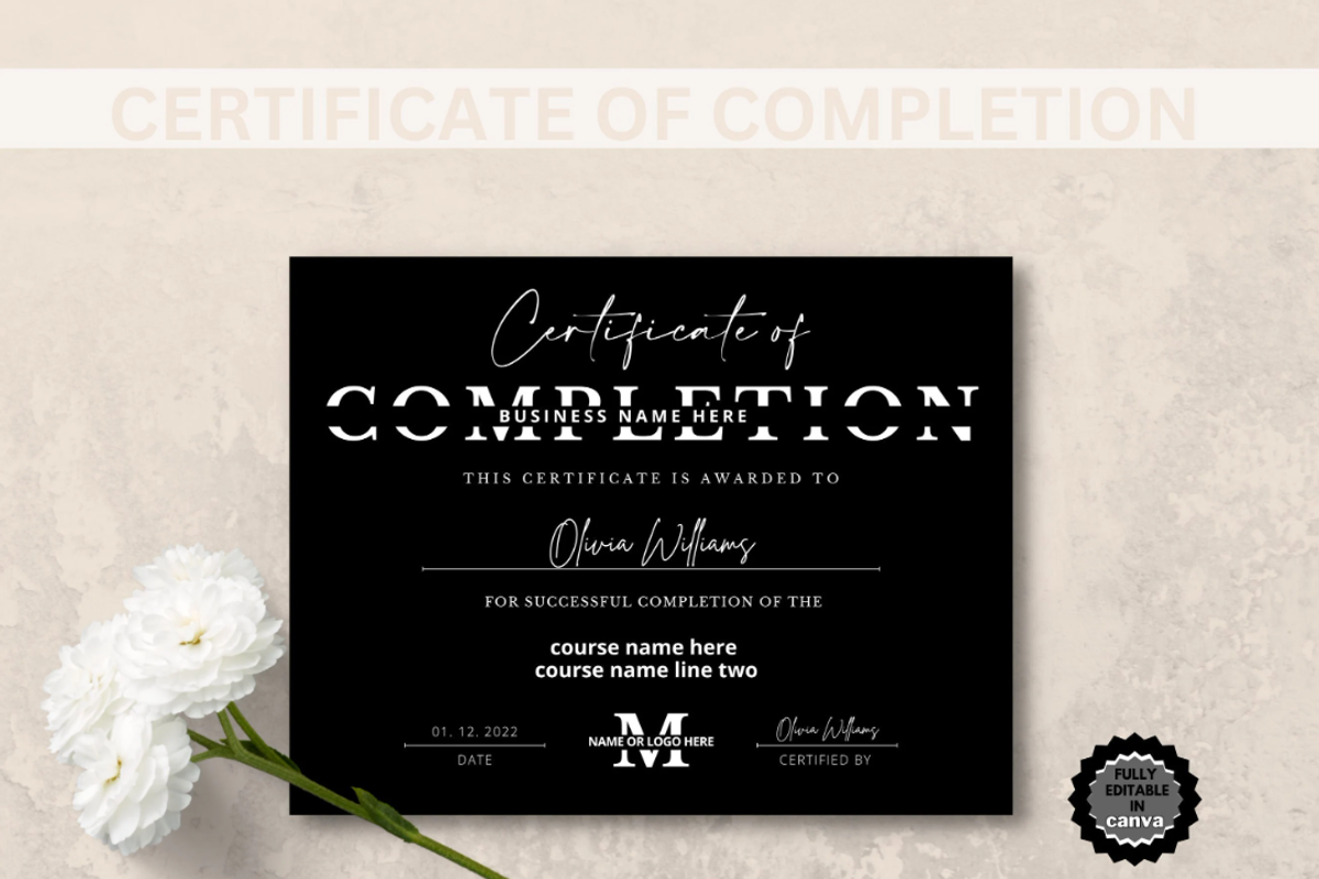 Editable Certificate Of Completion, a Card Template by YasdeyDesigns (Photo 1 of 7)