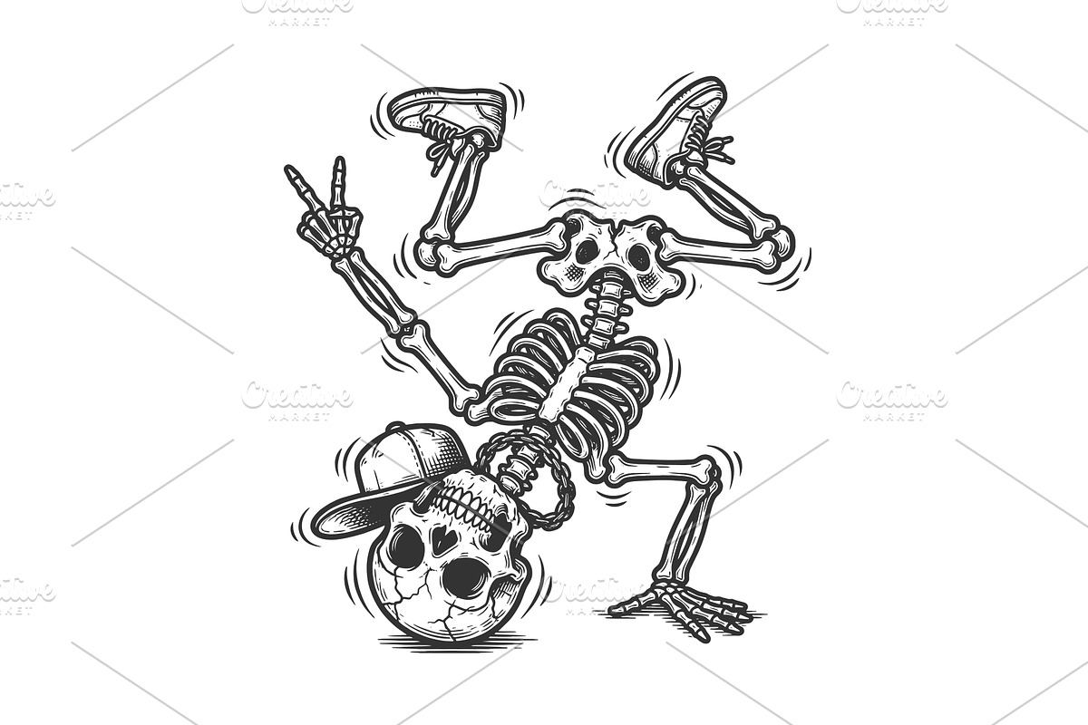 Breakdancing Skeleton in Streetwear, an Illustration by AlexArt