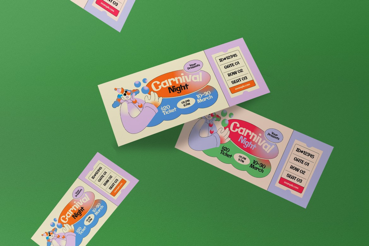 Purple Quirky Carnivals Ticket, a Card Template by graphicook (Photo 3 of 3)
