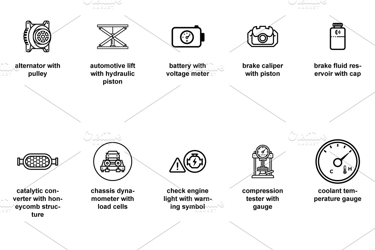 Automotive diagnostic tools Icon Set, an Outline Icon by Nurlan's shop (Photo 3 of 6)