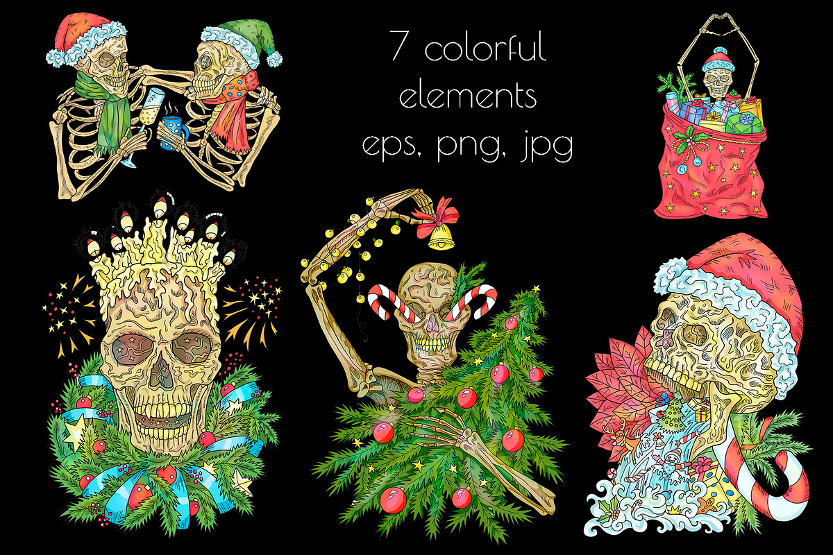 Scary Christmas Skulls, a Decorative Illustration by Samiramay (Photo 2 of 5)