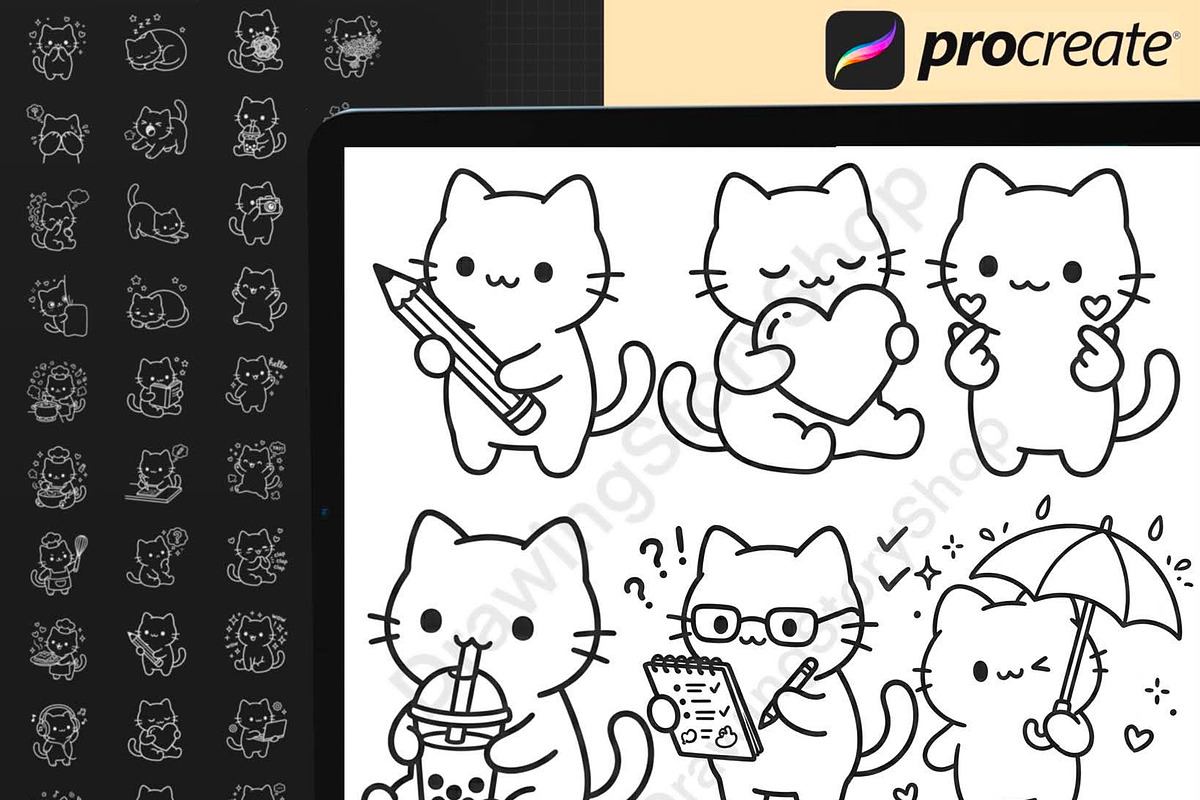 130 Procreate Cute Kawaii Cat Stamps, a Brush Add-On by DrawingStoryShop (Photo 4 of 6)