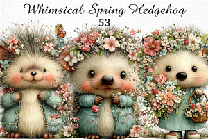 Whimsical Spring Hedgehog Clipart, an Illustration by Craft Nest