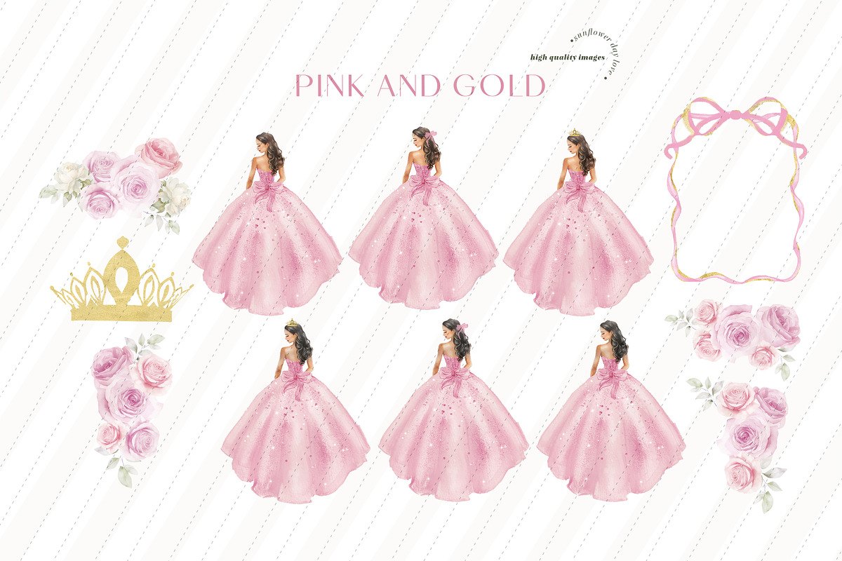 Pink And Gold Princess Clipart, an Illustration by Sunflower Day Love (Photo 3 of 4)