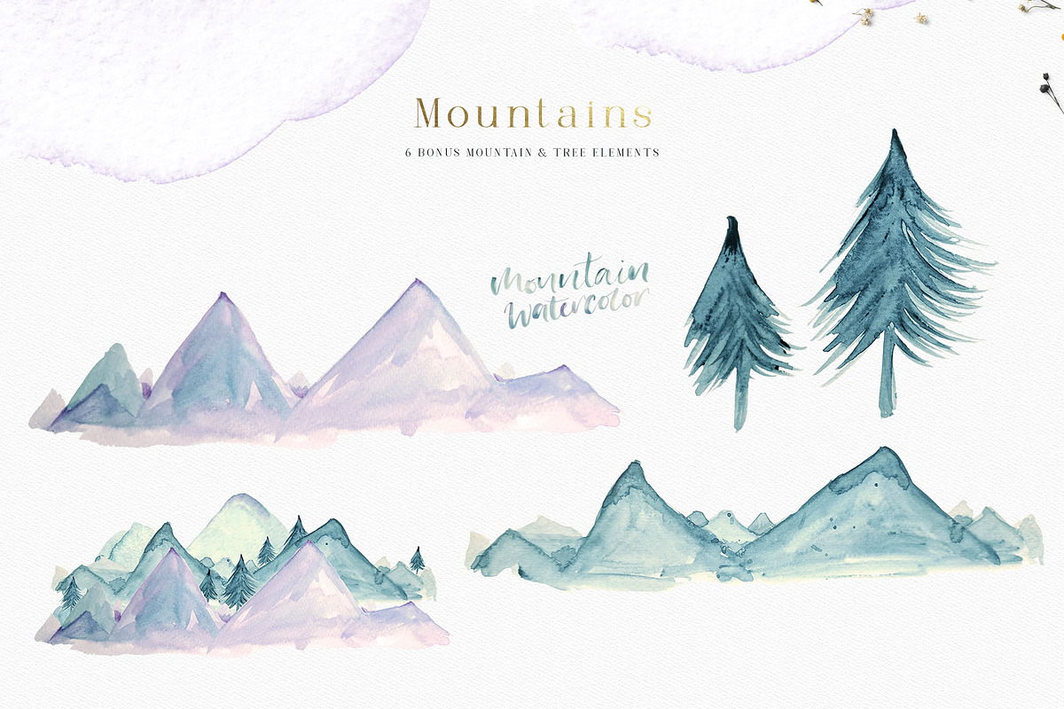 A Mountain Summer Watercolor Set, an Illustration by Creativeqube Design (Photo 17 of 19)