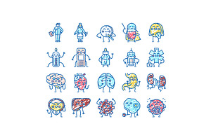 Kid Doctor Disease Treatment Icons, an Object Illustration by pikepicture