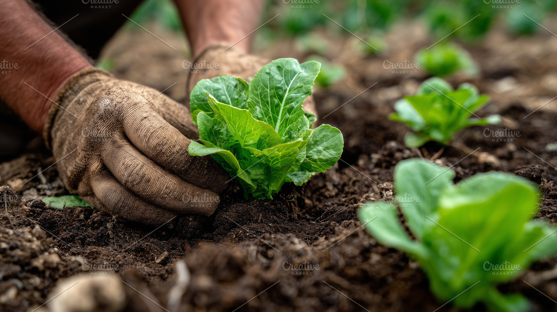 Close up on hands planting lettuce, a Nature Photo by MistyDay