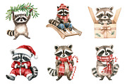 Whimsical Christmas Raccoon Clipart, a Graphic by CitraGraphics (Thumbnail 2 of 4)