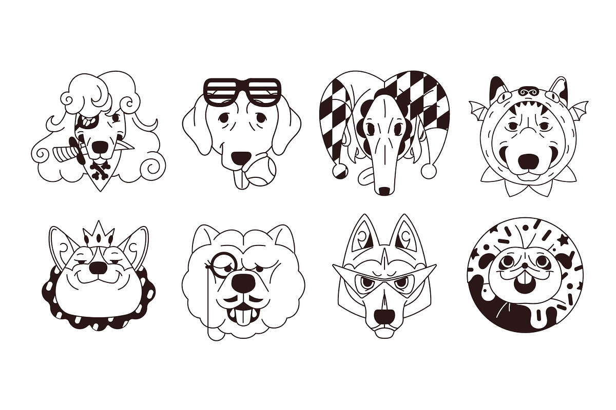 Funny dog avatars set + backgrounds, an Animal Illustration by PaperTrident (Photo 6 of 13)