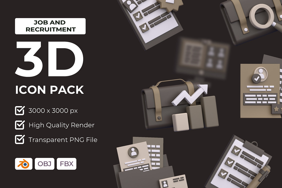Job and Recruitment 3D Icon Pack, an Object 3D Model by Rishsketch (Photo 1 of 9)