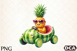 Summer Pineapple Car Clipart, an Illustration by DreamCafeArt