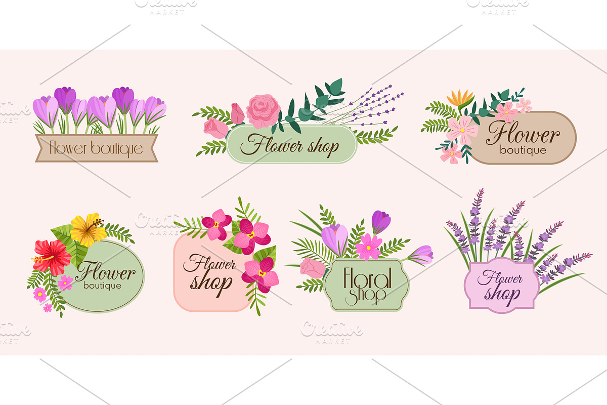 Floral labels. Decorative badges, an Illustration by Onyx