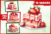 Strawberry Cake Watercolor Clip Art, a Food Illustration by Whimsy & Wishes (Thumbnail 1 of 5)
