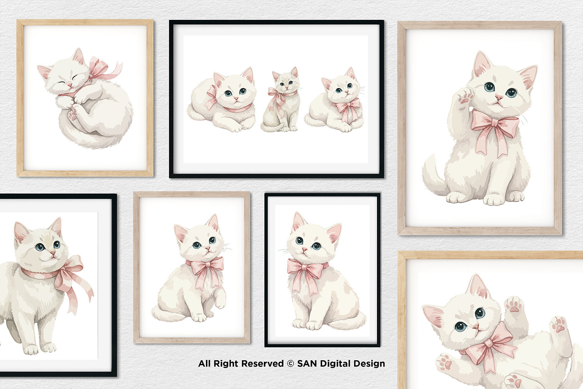15 Bundle Watercolor Girl Cat Pink, an Animal Illustration by Morspective (Photo 4 of 8)