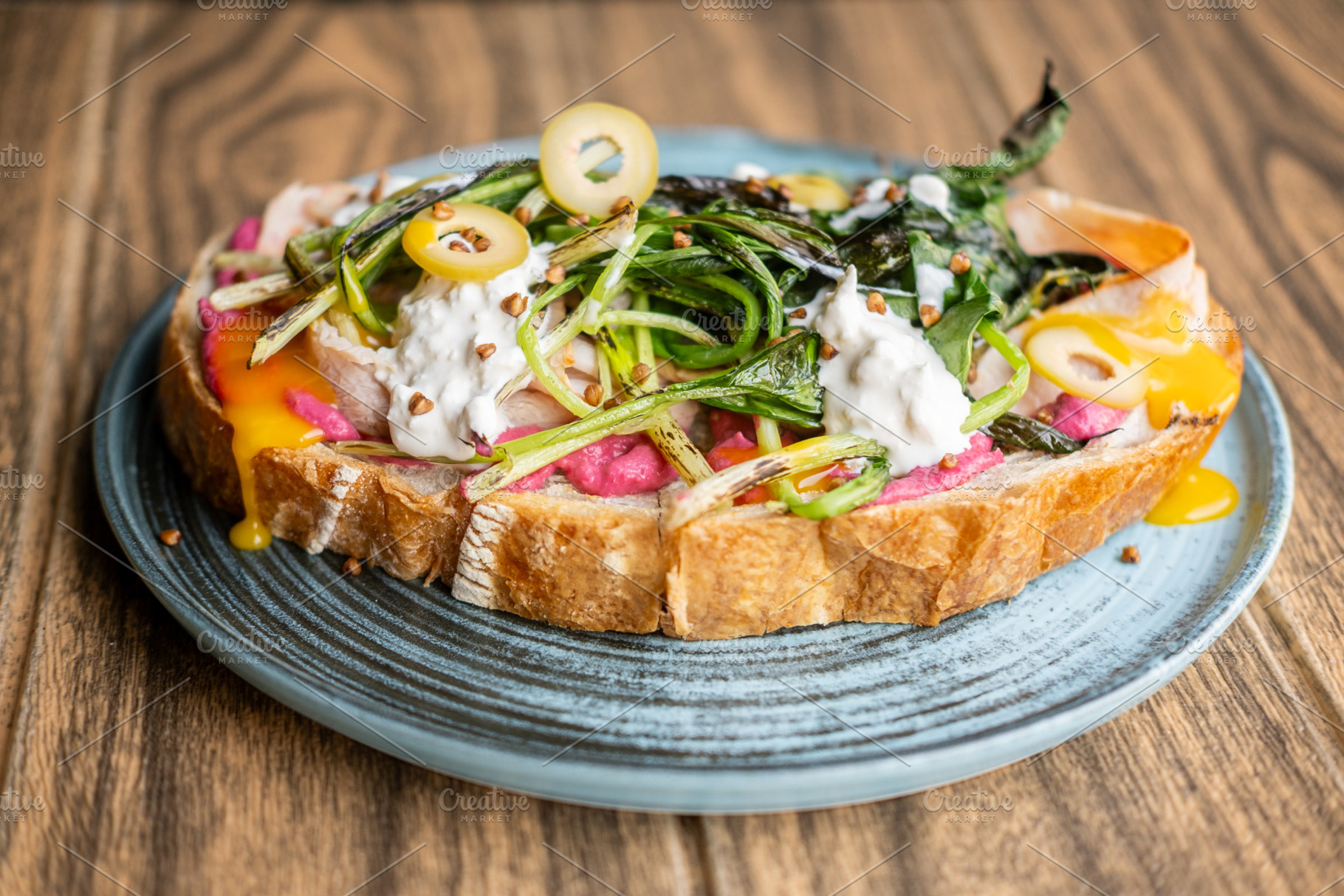 Breakfast served delicious bruschetta healthy food, a Food & Drink Photo by Photo Drive Studio