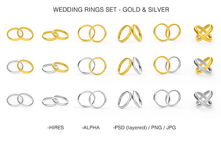 Wedding Rings Set realistic isolated
