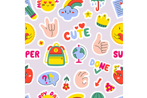 Funny stickers seamless pattern, an Illustration by Valerie Bodnar