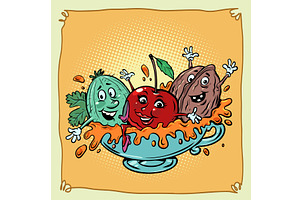 Vitamins and healthy berries, nuts, a Food Illustration by rogistok